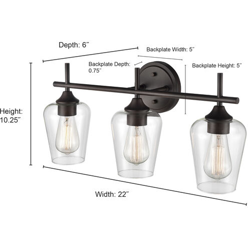 Ashford 3 Light 22 inch Modern Gold Bathroom Vanity Light Wall Light